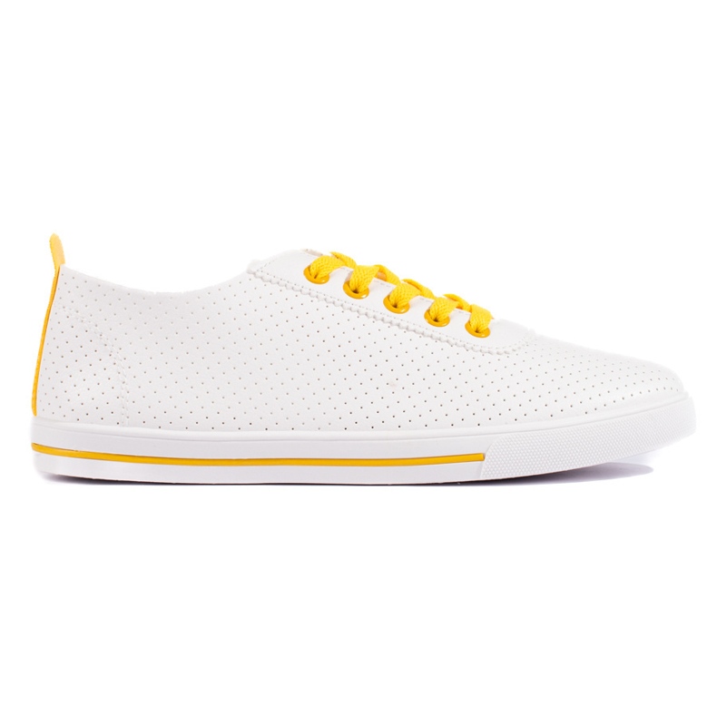 White women's sneakers with yellow laces 1