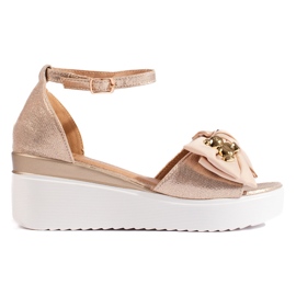Seastar Gold women's wedge sandals with a bow golden 1 Seastar Gold women's wedge sandals with a bow golden 1