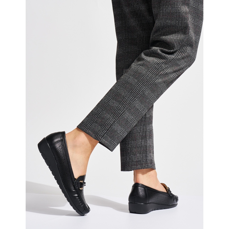 Black openwork loafers with a low wedge 2