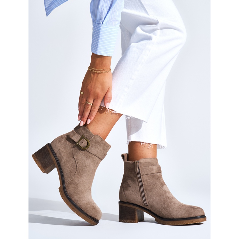 Beige suede ankle boots with a block heel 2