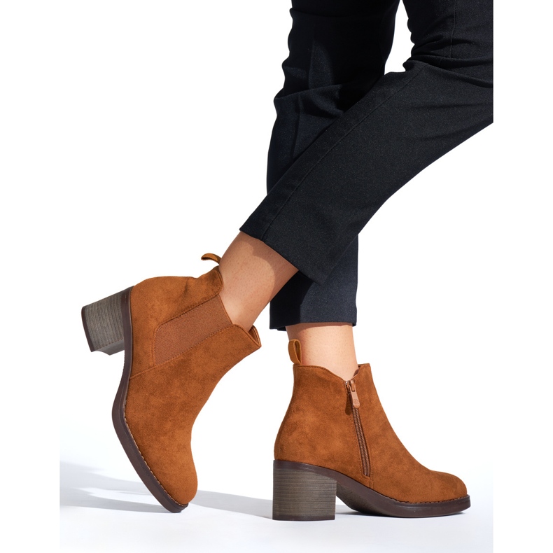 Brown classic ankle boots with a block heel 2