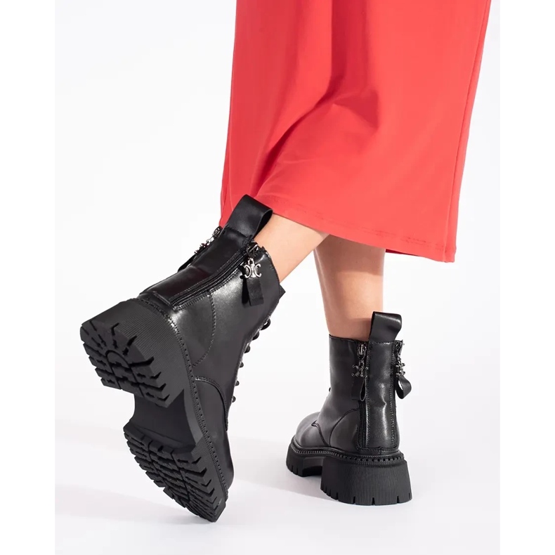 Women's Black Leather Lace-Up Ankle Boots 1