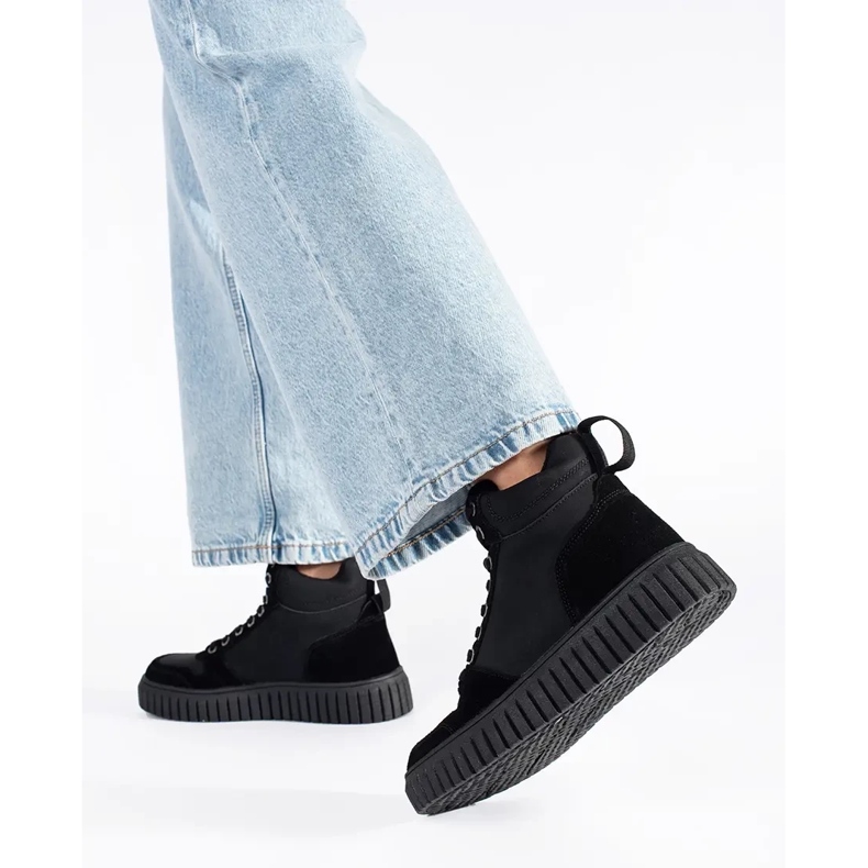 Black ankle boots made of genuine leather with a thick embossed sole 1 Black ankle boots made of genuine leather with a thick embossed sole 1