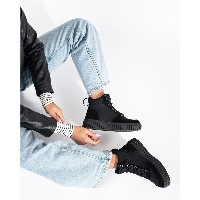 Black ankle boots made of genuine leather with a thick embossed sole 2