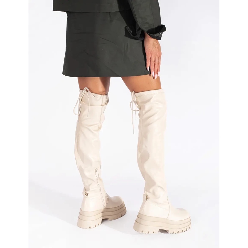 Cream platform over the knee boots beige 1 Cream platform over the knee boots beige 1