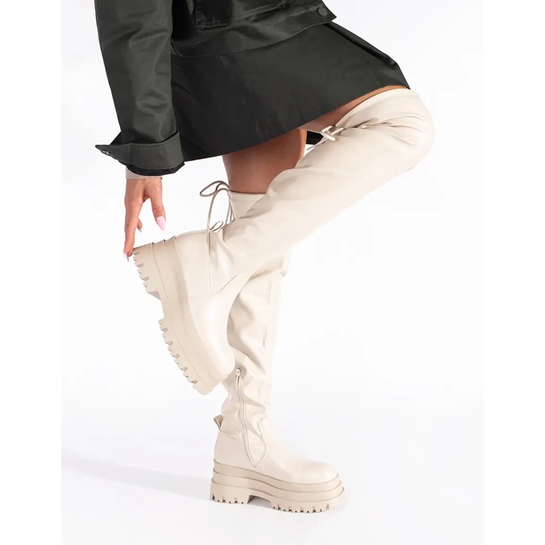 Cream platform over the knee boots beige 2 Cream platform over the knee boots beige 2