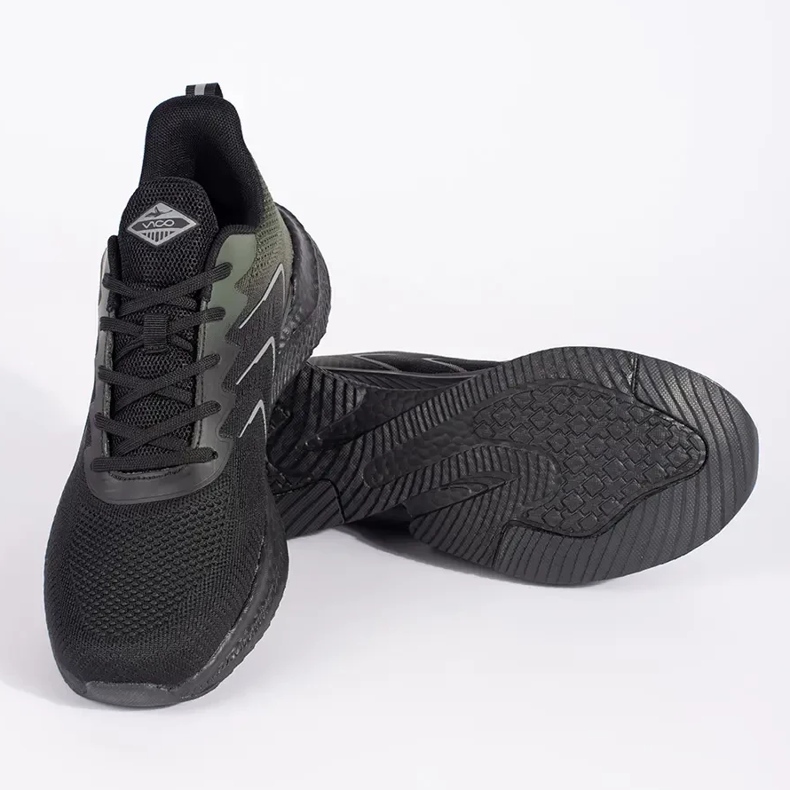 Vico Black and green lightweight lace-up sports shoes 2