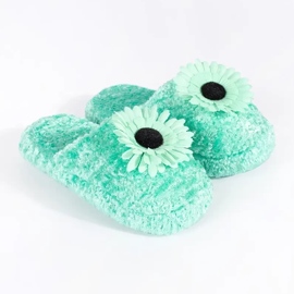 Green children's slippers with a decorative flower 1 Green children's slippers with a decorative flower 1
