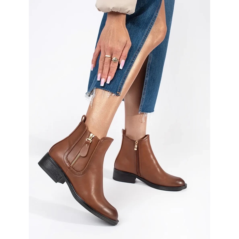 Women's brown Chelsea boots with a decorative zipper 1 Women's brown Chelsea boots with a decorative zipper 1