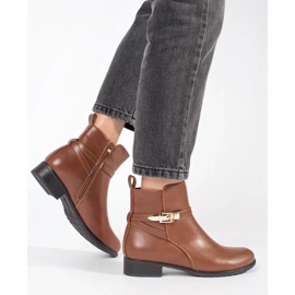 Brown women's low-heeled boots with a decorative strap 1 Brown women's low-heeled boots with a decorative strap 1