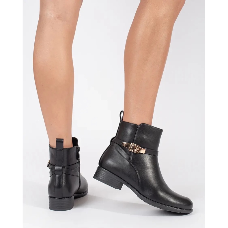 Black women's low-heeled ankle boots with a decorative strap 2 Black women's low-heeled ankle boots with a decorative strap 2