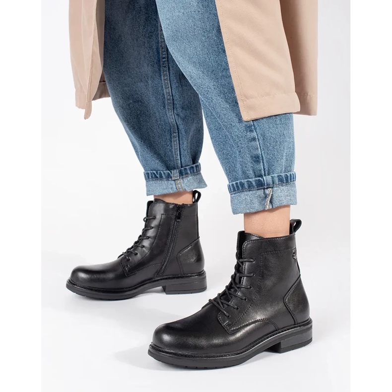 Black women's leather lace-up ankle boots by Sergio Leone 2