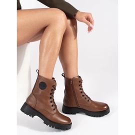 Women's brown lace-up leather ankle boots on the Sergio Leone platform 1 Women's brown lace-up leather ankle boots on the Sergio Leone platform 1