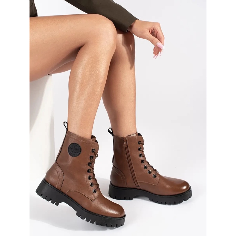 Women's brown lace-up leather ankle boots on the Sergio Leone platform 1 Women's brown lace-up leather ankle boots on the Sergio Leone platform 1