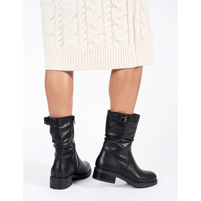 Sergio Leone Black leather insulated women's ankle boots 2