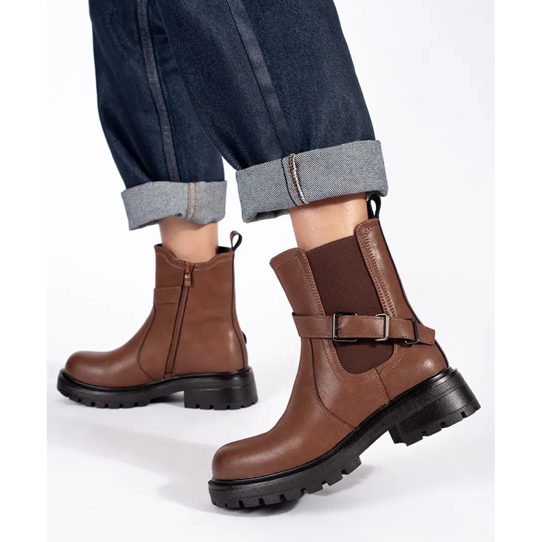 Sergio Leone Women's Brown Leather Platform Chelsea Boots 1