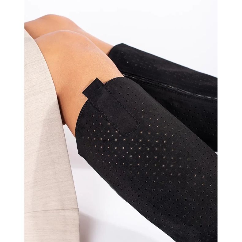 Openwork black suede riding boots 1