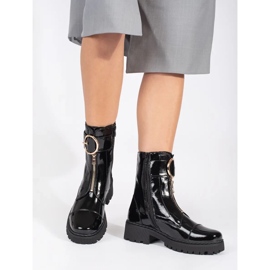 Goodin Black patent ankle boots with a decorative zipper 1