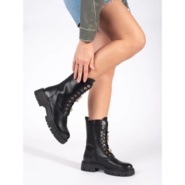 Seastar Black lace-up worker ankle boots on a platform with pins 1