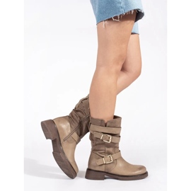 Beige women's low-heeled ankle boots with buckles 1 Beige women's low-heeled ankle boots with buckles 1