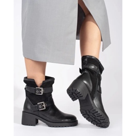 Black women's high-heeled ankle boots with buckles 1