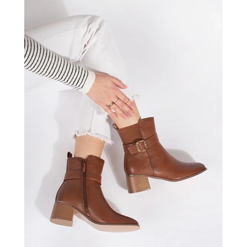 Brown women's ankle boots with a buckle 2