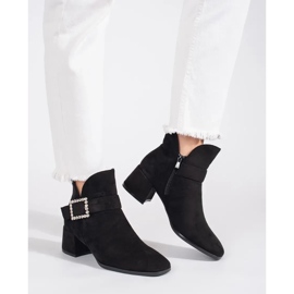 Women's black suede ankle boots with a silver buckle 1