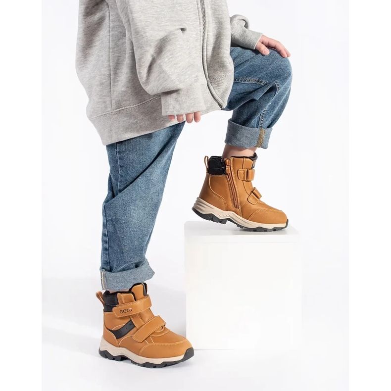 Insulated boys' ankle boots with Velcro brown 2