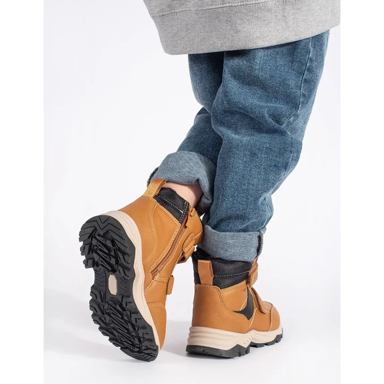 Insulated boys' ankle boots with Velcro brown 1