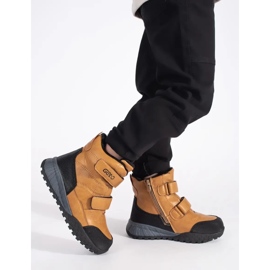 Insulated boys' ankle boots with Velcro brown 1
