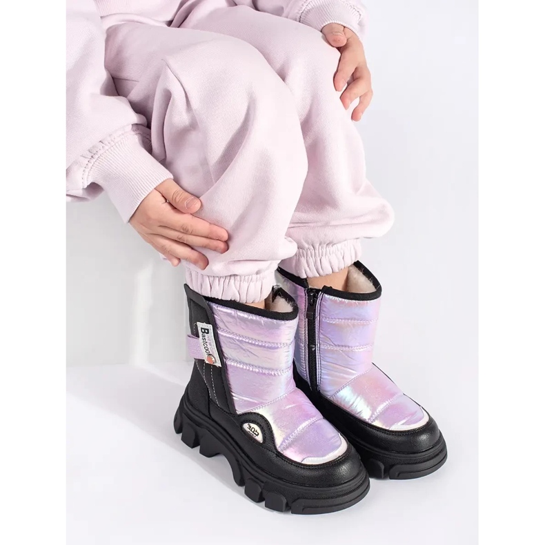 Quilted girls' snow boots with a shine violet 1