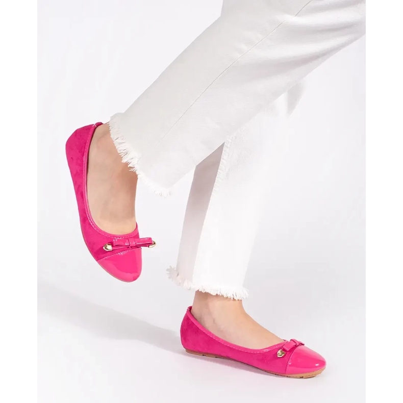 Pink flat women's ballet flats with a patent toe 1