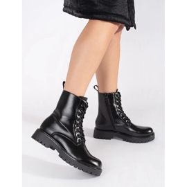 Seastar Black women's worker boots, smooth, lace-up 1