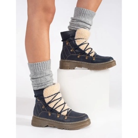 Goodin Navy blue, insulated, lace-up boots with sheepskin fur 2 Goodin Navy blue, insulated, lace-up boots with sheepskin fur 2