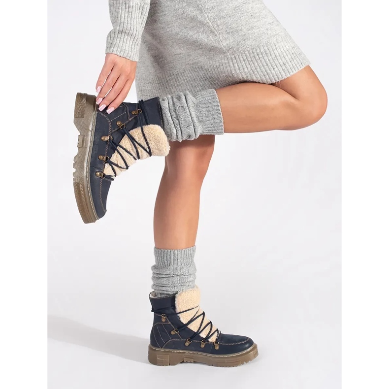 Goodin Navy blue, insulated, lace-up boots with sheepskin fur 1 Goodin Navy blue, insulated, lace-up boots with sheepskin fur 1