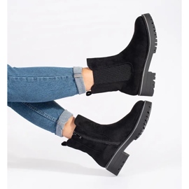 Black flat suede ankle boots with an elastic insert 1