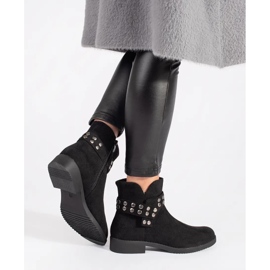 Suede low women's ankle boots with rhinestones black 1 Suede low women's ankle boots with rhinestones black 1