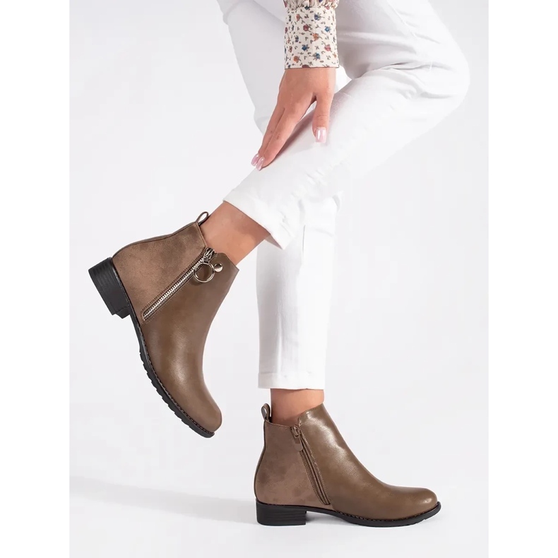 Shelvt Brown flat ankle boots with a zipper 1