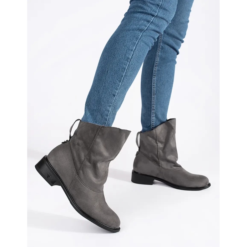 Shelvt Gray ankle boots with a ruffled upper grey 1