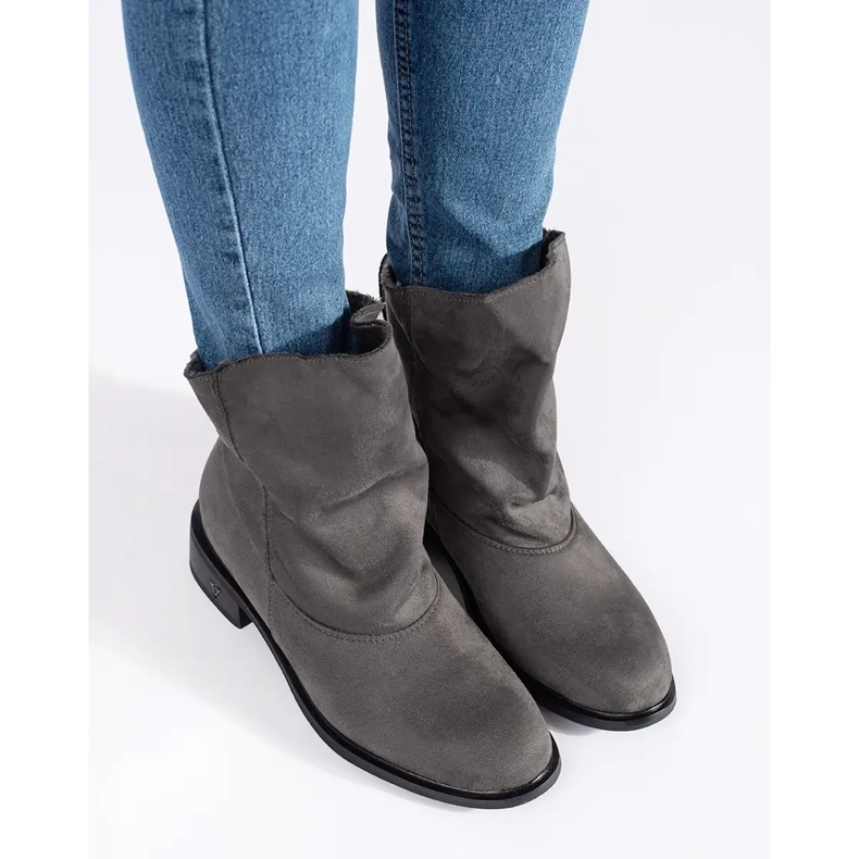 Shelvt Gray ankle boots with a ruffled upper grey 2