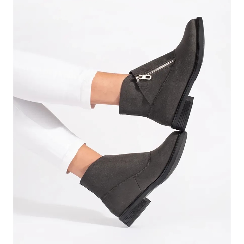 Shelvt Gray flat ankle boots with a zipper grey 1