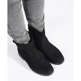 Shelvt Women's black suede cowboy boots 1