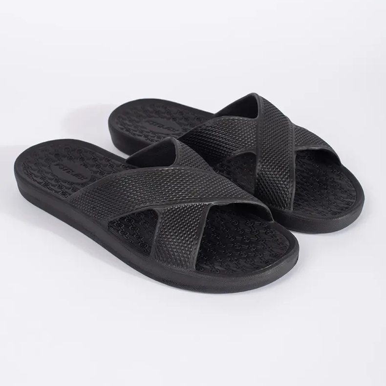 Shelvt Black men's swimming pool flip-flops 2