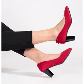 Goodin Red suede pumps on the pillar with a bow 1