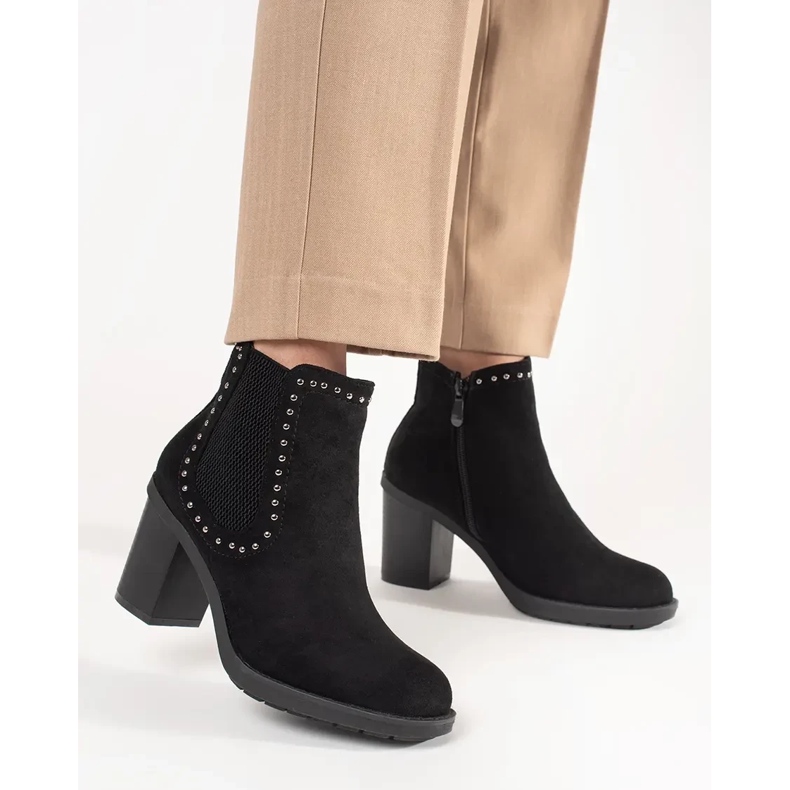 Black suede boots on the post decorated with rhinestones 1 Black suede boots on the post decorated with rhinestones 1