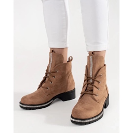 Beige lace -up boots with zircons 1 Beige lace -up boots with zircons 1