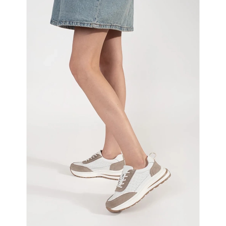 Goodin Leather openwork sports shoes on a thick white-beige sole 1