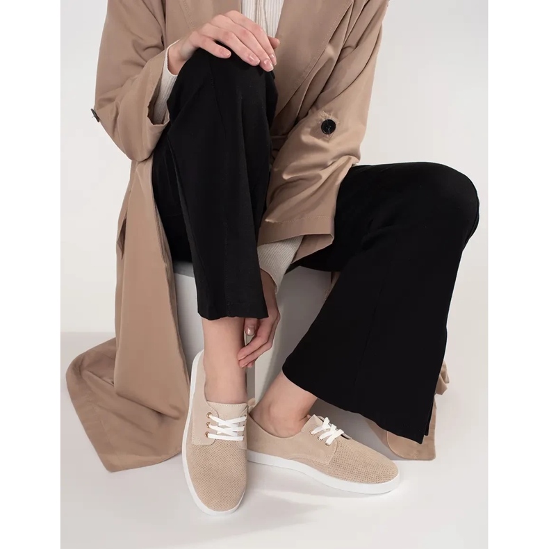 Goodin Beige openwork sneakers made of natural leather 1