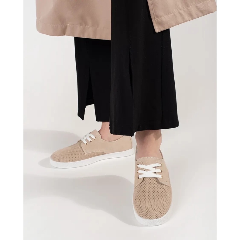 Goodin Beige openwork sneakers made of natural leather 2