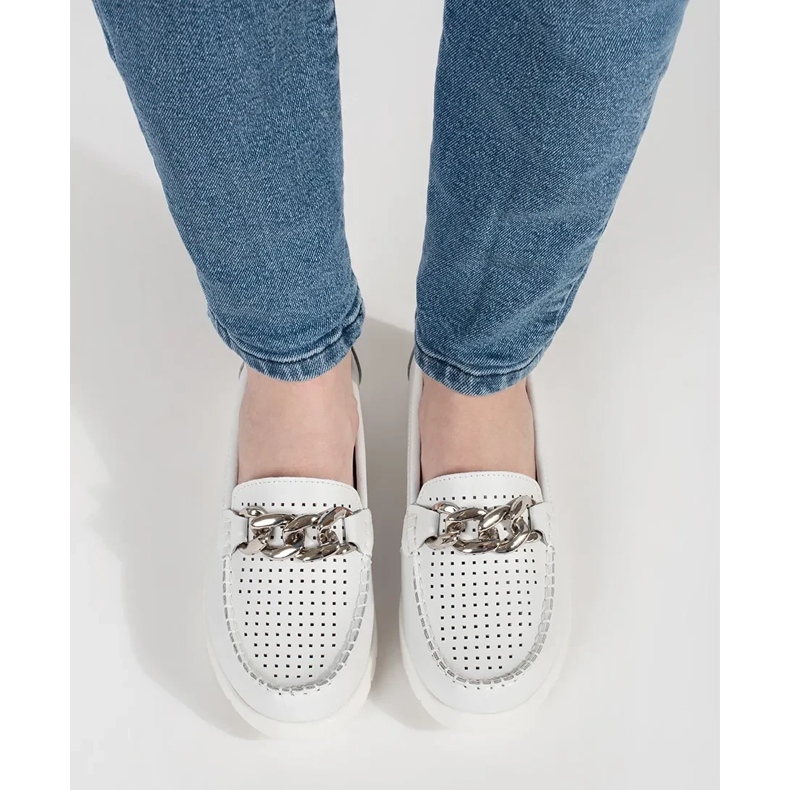 Goodin Leather white loafers with a chain on the platform 1